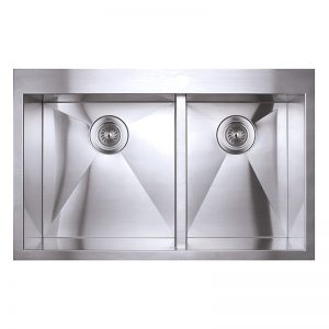 DOUBLE BOWL KITCHEN SINK WITH SQUARE CORNERS