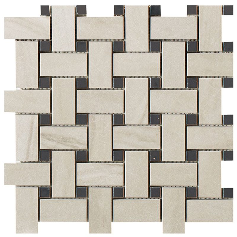 Lux Experience 12x12 Basketweave Mosaics Calacatta Mont Blanc Through Body Porcelain Matte - Rectified