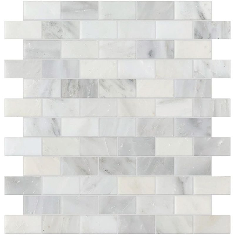 Studio Marble (12x12) 1x2 Mini Brick Mosiac Bianco Macchiato Polished Marble