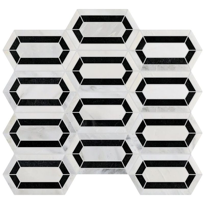 Studio Marble (12x12.5) Geo Mosaic Bianco & Nero Polished Marble